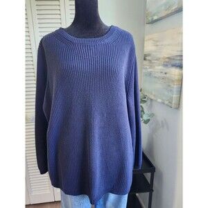 Crown & Ivy Sweater 100% Cotton Navy Blue Nautical Fisherman M Relaxed